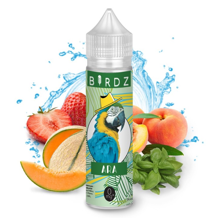 Ara - Tasty e-liquide goût pêche, melon, fraise et basilic frais 50PG/50VG